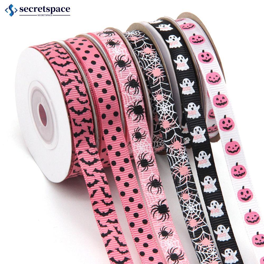 SECRETSPACE 10 Jardas/Rolo 1cm Rosa Preto Halloween Fantasma Abóbora Impresso Embrulho Fita Arco Webbing DIY Costura Art