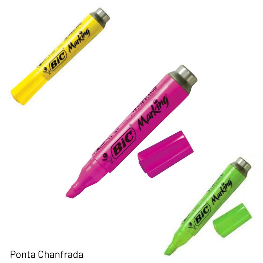Marcador de Texto Fluorescente Marking BIC – Ponta Chanfrada 1.4mm/5 | Amarelo, Verde e Rosa
