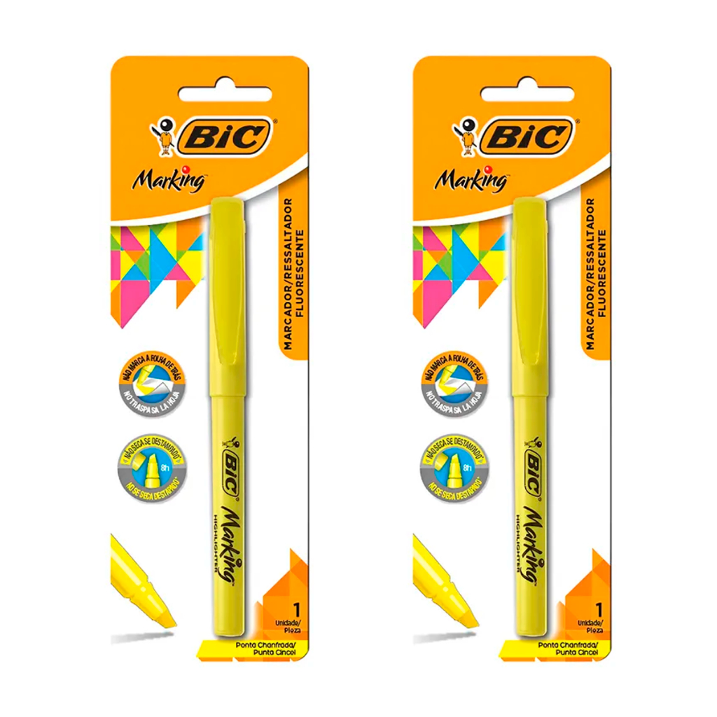 Caneta Marca Texto Fluorescente Marking Bic Amarelo