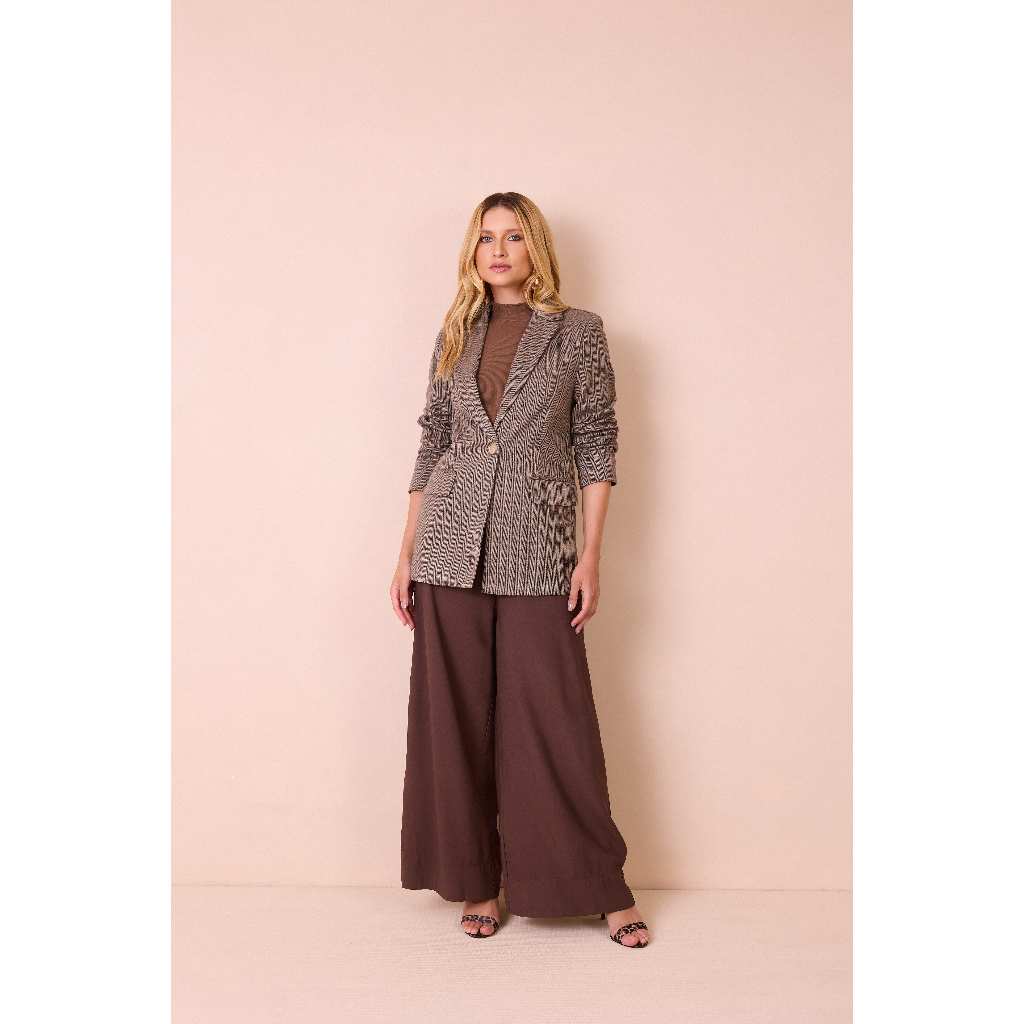 Blazer Feminino Reto Lorena Slim e Plus Size Ponto Espiga Elegante para Trabalho ou Casual