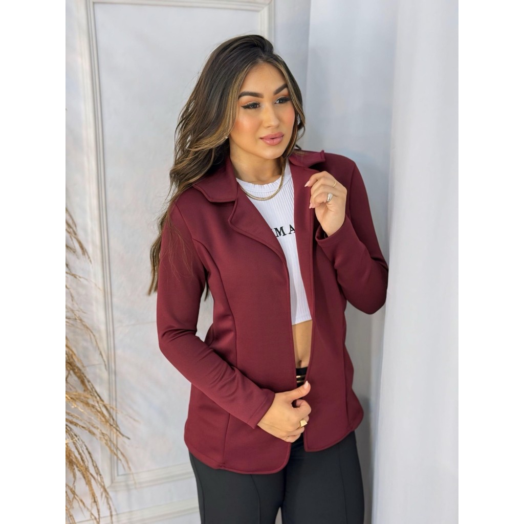 Blazer Luxo Alfaiataria Corte Moderno Slim Alongado em Neoprene