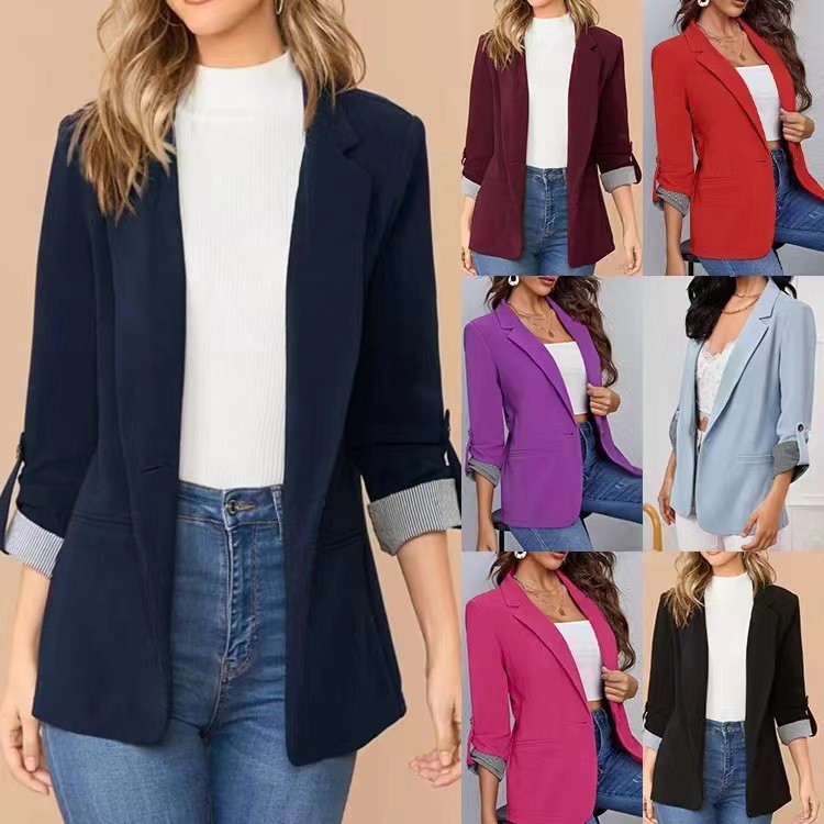 Moda Patchwork Lapela Slim Fit Cardigan Terno Jaqueta