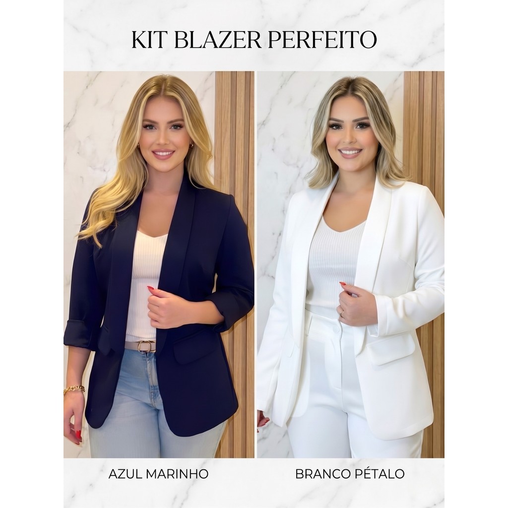 Kit 2 Blazer Feminino Coringa Básico Alfaiataria Longo Slim Versátil Combina Tudo Essencial