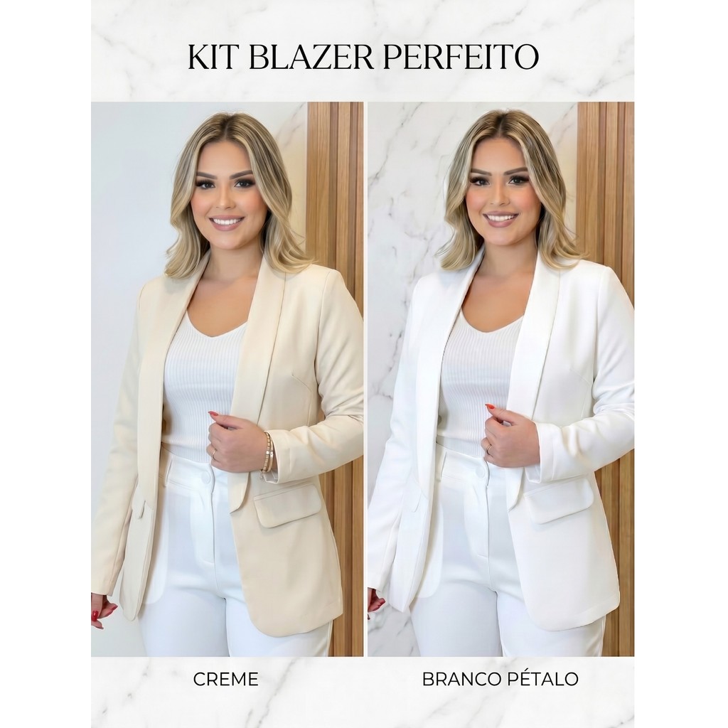 Kit 2 Blazer Feminino Premium Luxo Alfaiataria Longo Slim Sofisticado Elegante Social Fino