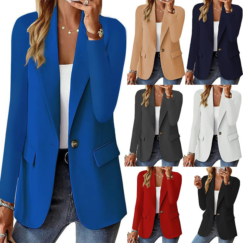 2025 Moda Casual Cor Sólida Terno Lapela Slim-fit Único Botão Elegante Blazer Feminino OISM