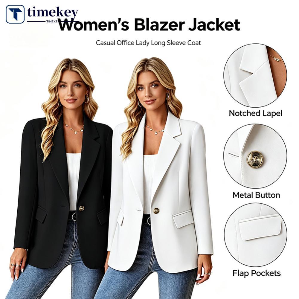TIMEKEY Cor Sólida Lapela Manga Longa Mulheres Blazer Slim Oversized Business Office Suit Casaco Primavera Outono Jaquet