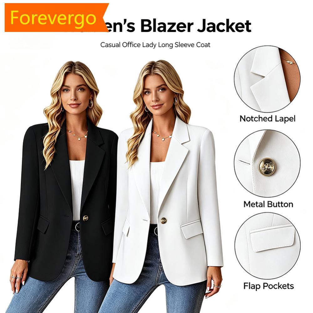 forevergo Cor Sólida Lapela Manga Longa Mulheres Blazer Slim Oversized Business Office Suit Casaco Primavera Outono Jaqu