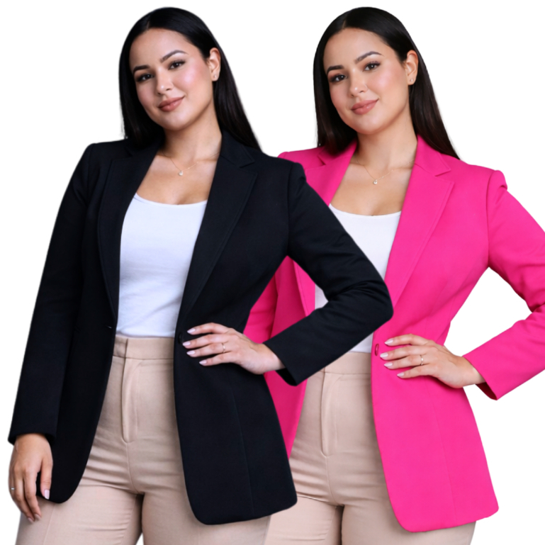 Kit 2 Blazer Feminino Sobretudo Acinturado Slim Neoprene Social Inverno