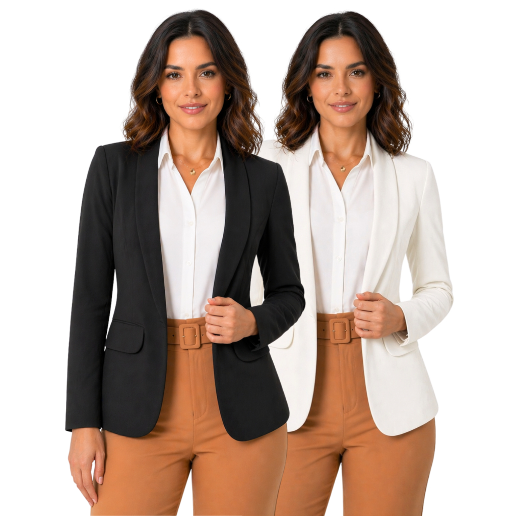 Kit 2 Blazer Alfaiataria Feminino Casaco Social Slim Acinturado Bolso Fake