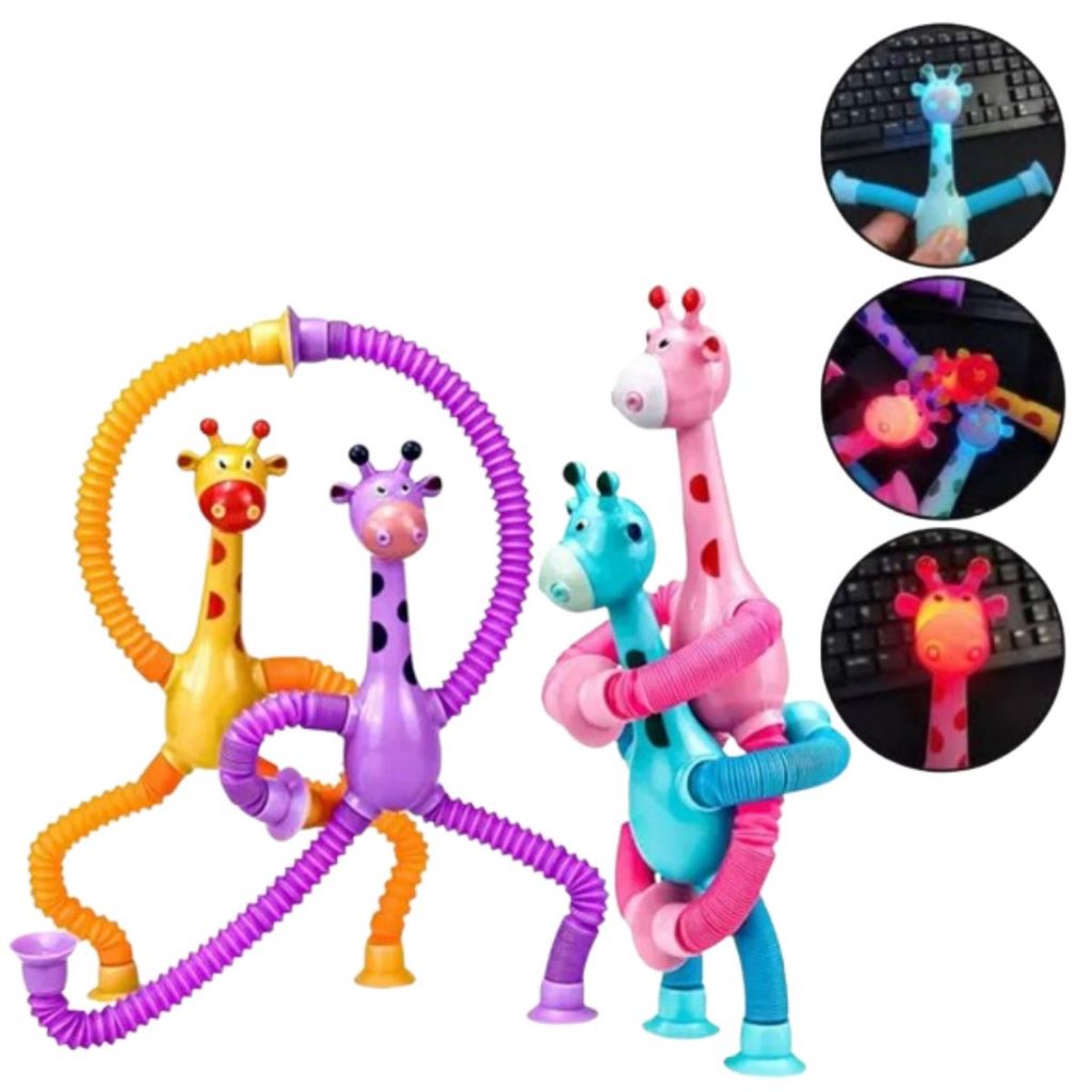 Girafas Pop It Tubo Estica E Gruda Montessori Magic Melman Com Luz (1 Unidade)