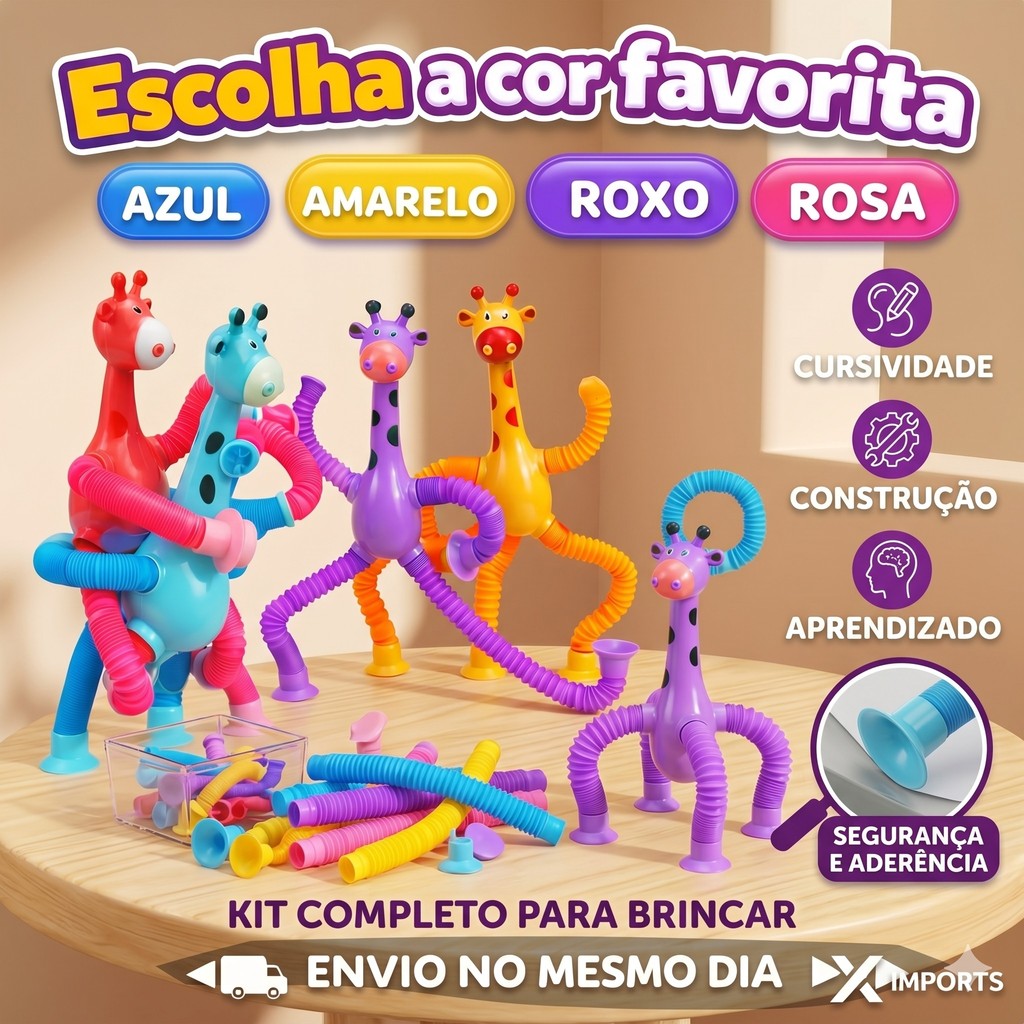 Kit com 1/2/3 ou 4 girafas estica e gruda melman pop it tubo tiktok com luz brinquedo para crianças promoção