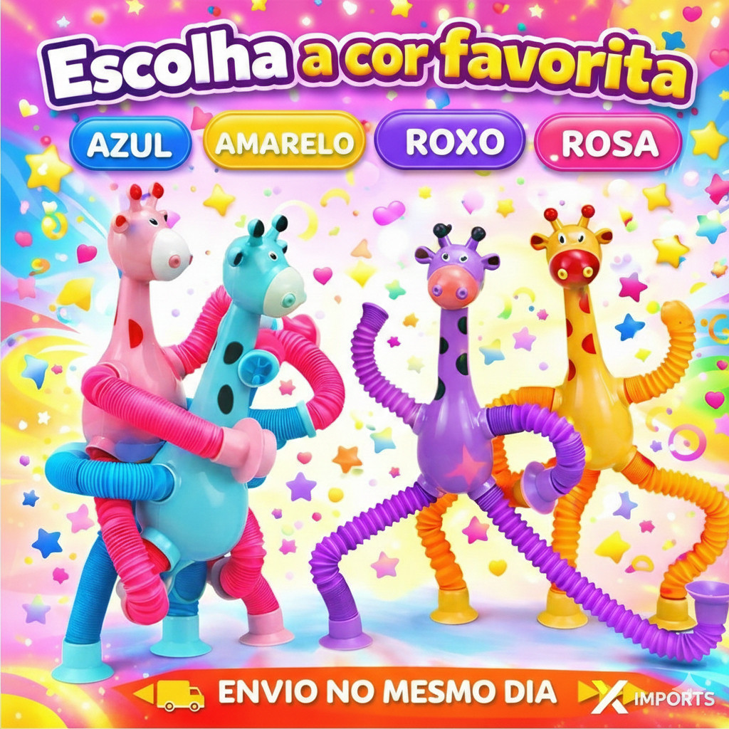 Kit girafas estica e gruda melman pop it tubo tiktok com luz brinquedo para crianças promoção