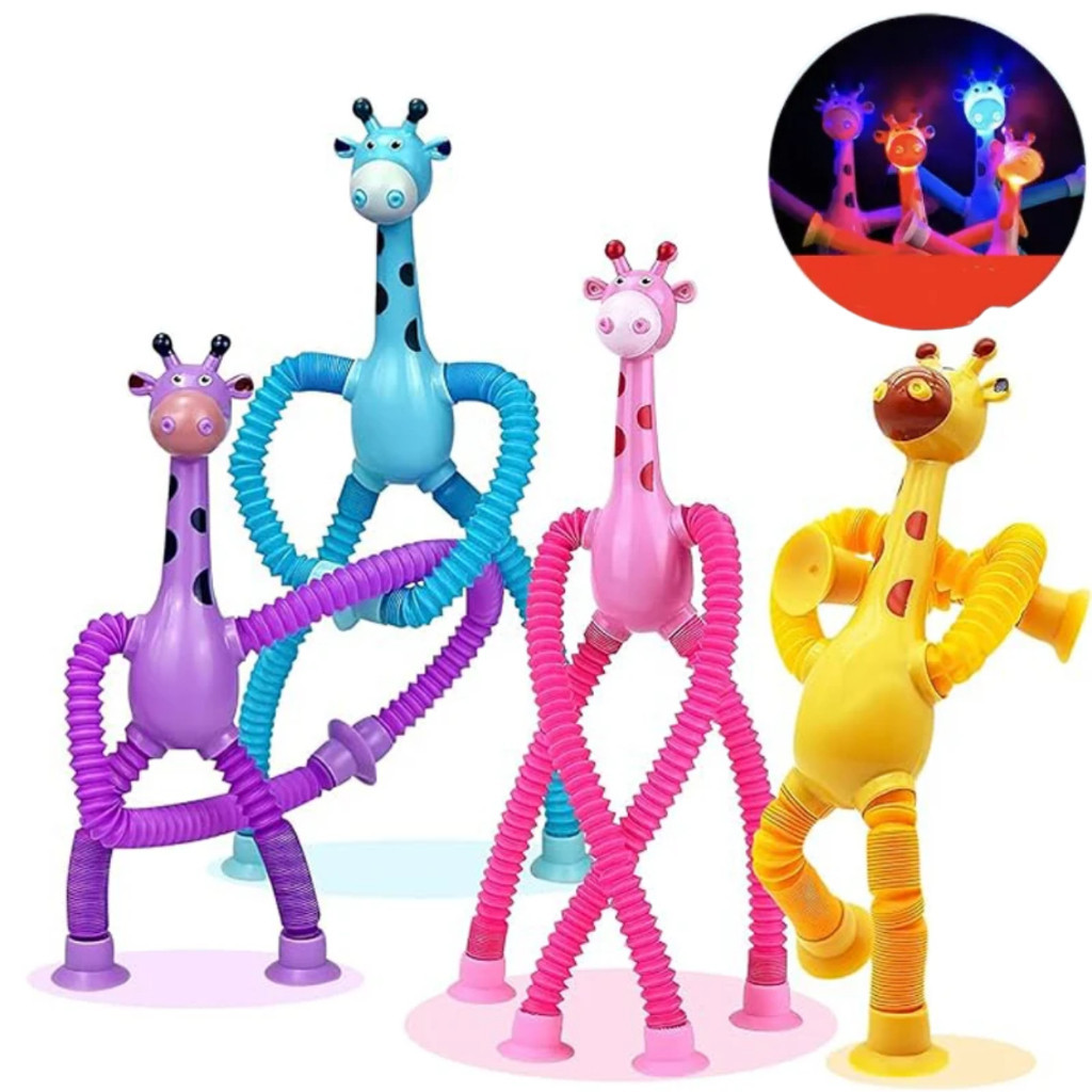 Kit girafas estica e gruda melman pop it tubo tiktok com luz brinquedo para crianças promoção