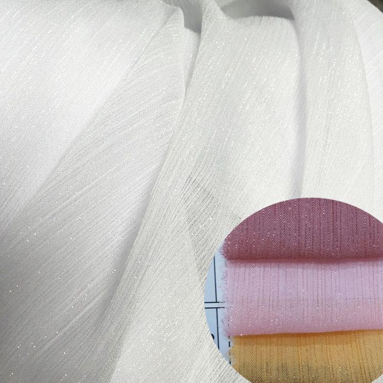 Seda brilhante enrugada brilhante seda prata gaze Crepe Chiffon tecido primavera verão saia Hanfu Co