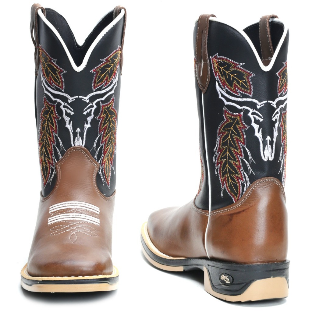 Bota Texana Unissex Cara do Boi em Couro Legítimo Bico Quadrado Sola Jump Resistente