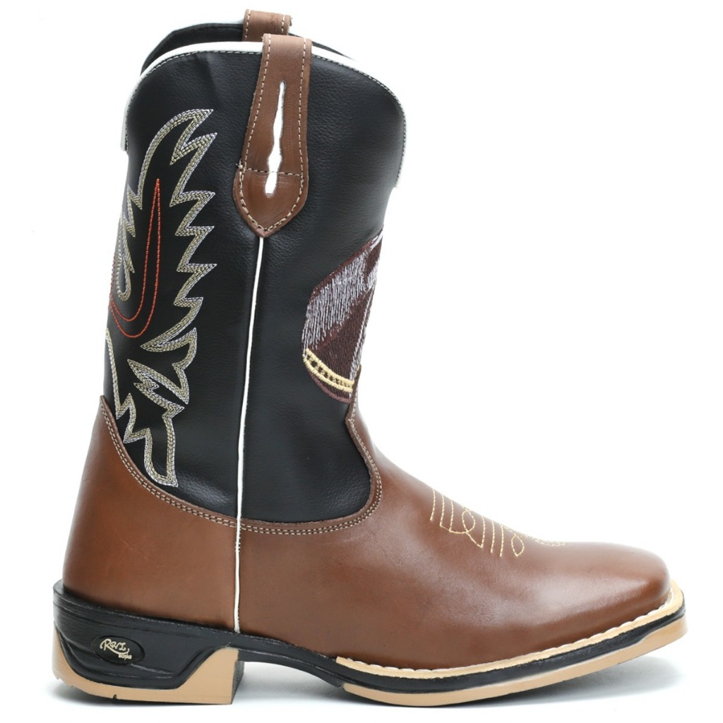 Bota Country Unissex – Frente em Couro Legítimo, Bordado Cavalo, Sola Jump (36 a 45)