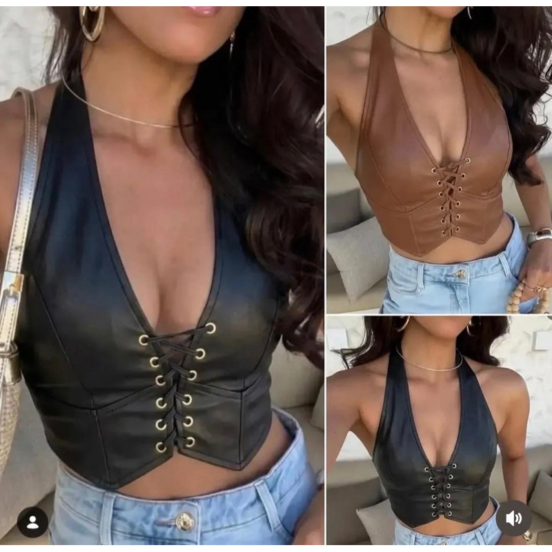 Cropped em Couro feminino  Sintético Frente Única  na Frente Tendência Blogueira Corselete elegante outono inverno