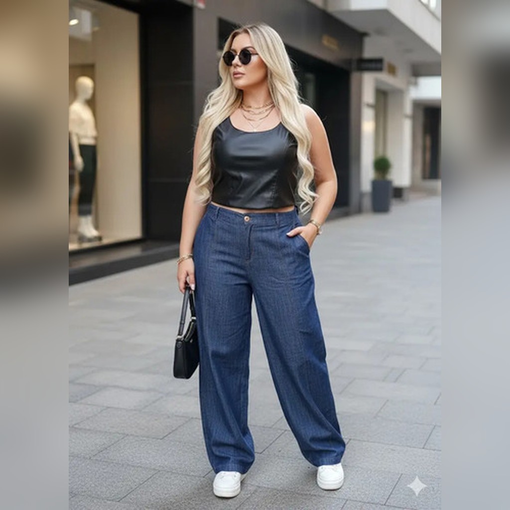 Cropped Couro Preto Bralok Plus Size Feminino Poliéster Alças Finas Fivela Amarrar Frente Casual Primavera Verão