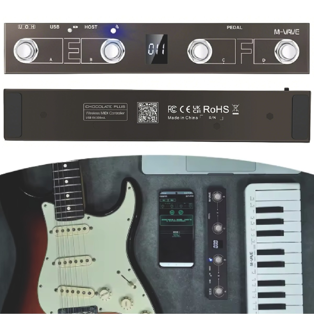 M-VAVE Chocolate Plus MIDI Pedal Controller 4 Switch Teclado De Áudio Multifuncional Para Amostrador De Looper De Estúdi