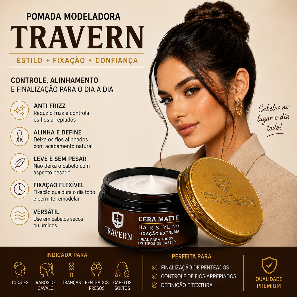 Pomada Cera para Cabelo Anti-Frizz Frizzy Hair Tidying Creme Suavizante Styling Defrizante Travern