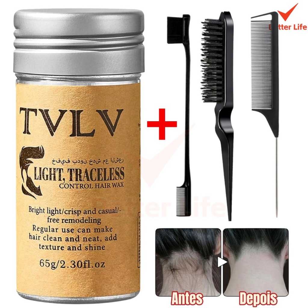 KIT2 Bastão de Cera para Cabelo Anti-Frizz Frizzy Hair Tidying Creme com frizz e conjunto de 3 escovas de cabelo-BT