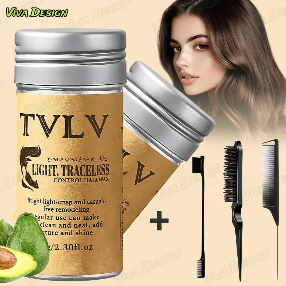 Bastão de Cera para Cabelo Anti-Frizz Frizzy Hair Tidying Creme Suavizante Styling Stick de Cera Inclui pente KIT3