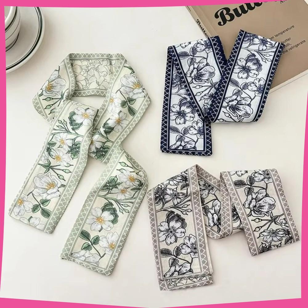Lenço De Seda , Skinny Elegante De 90 A 7 Cm Estreito Retrô Dupla Face Com Padrão Floral Para Mulheres