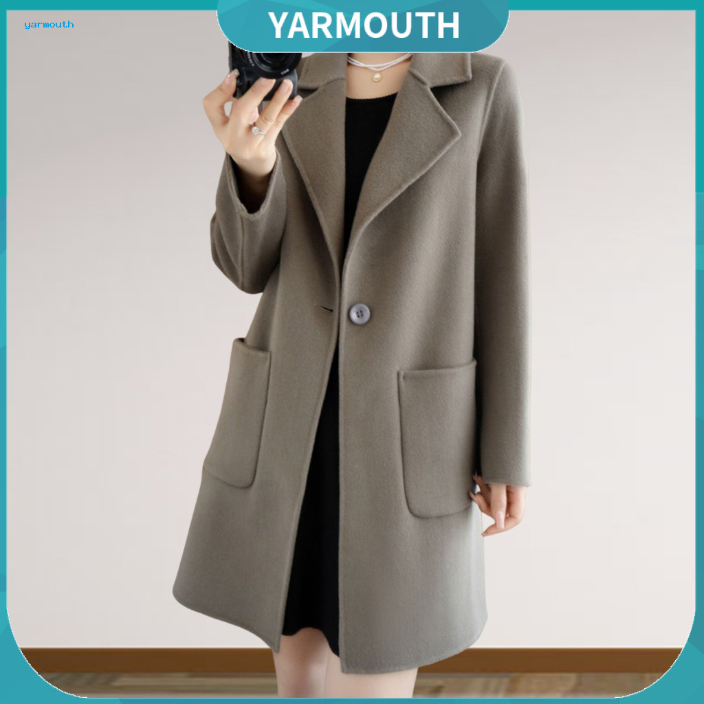 Women Coat Regular Fit Jacket Women’s Plus Size Woolen Single Button Lapel with Dual Pockets Loose Thermal Long Sleeve