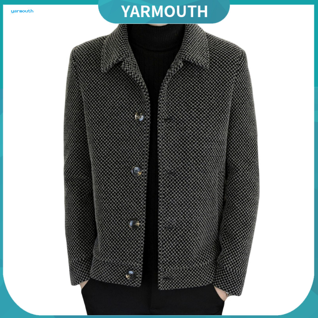 Men Woolen Coat Skin-friendly Men's Long Sleeve Lapel Single Breasted Winter Jacket Solid Color Button Design Regular Fi