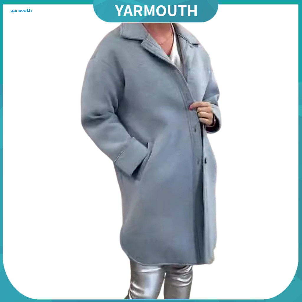 Women Single-breasted Jacket Lapel Collar Coat Women’s Winter Woolen Overcoat Retro Cardigan with Turn-down Long Sleev