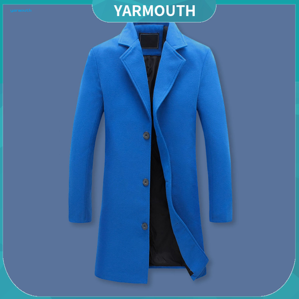 Men Woolen Coat Fade-resistant Men's Notch Lapel Long Sleeve Single Breasted Solid Color Overcoat Windproof Business Cas