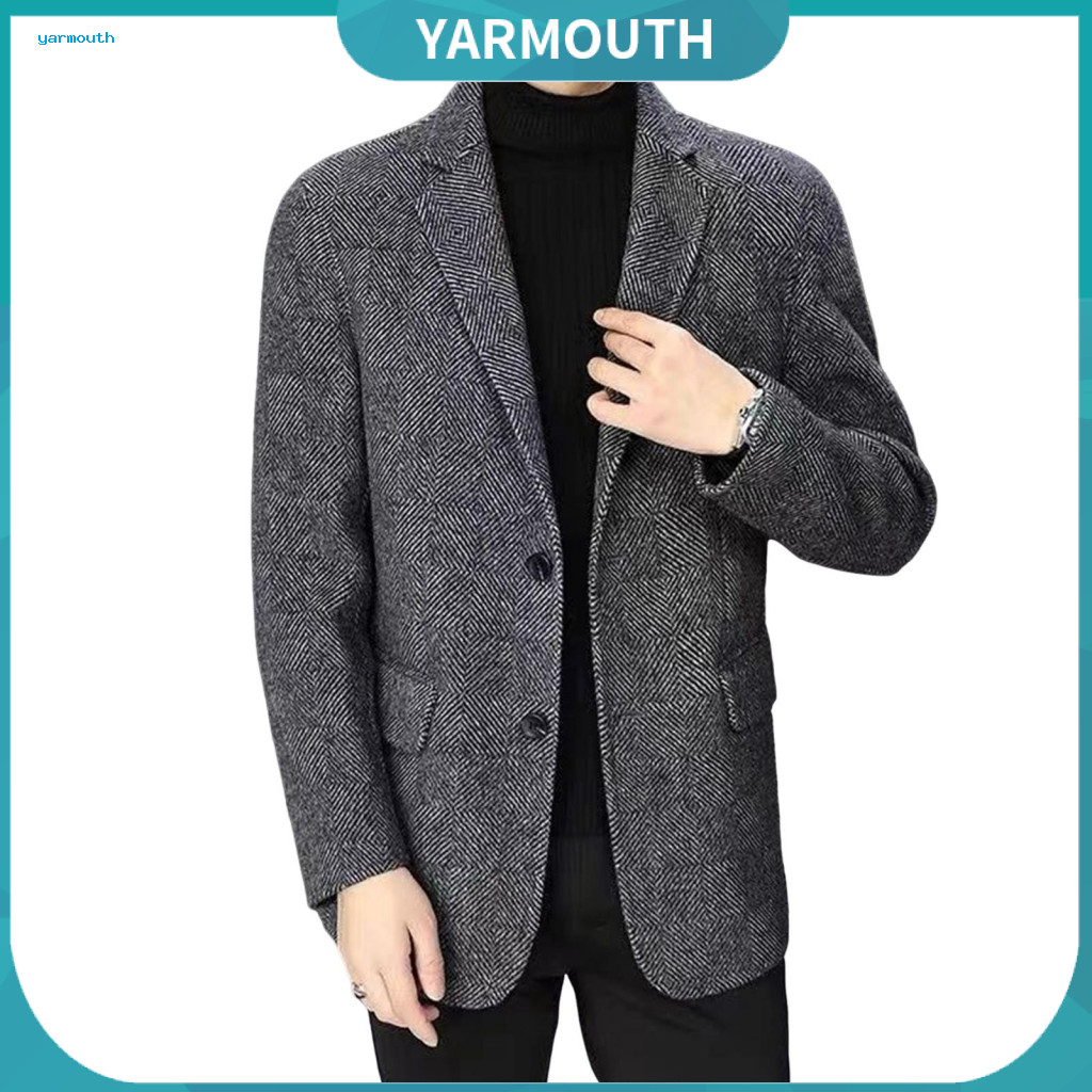 Wool Suit Jacket Business Style Coat Men's Slim Fit Woolen Two-button Lapel Blazer for Autumn Winter Formal Long Sleeve