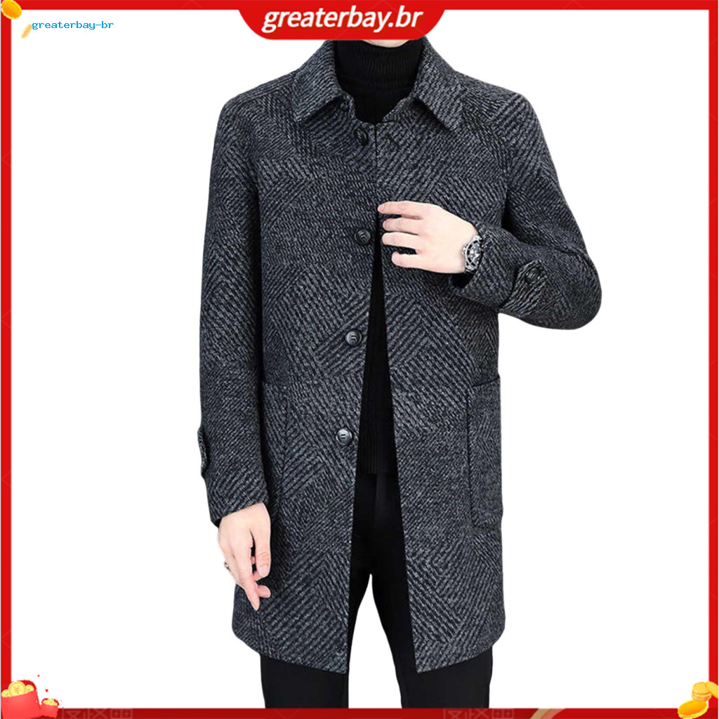 Men's Woolen Mid-length Overcoat with Lapel Single-breasted Long Sleeve Coat Pockets – Casual and Daily Wear Warm Wint