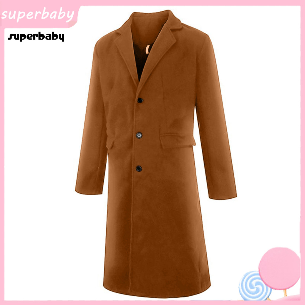 Comfortable Men Outerwear Wool Blend Coat Men's Woolen Mid-length Retro Style Windbreaker with Lapel Collar Long Sleeves