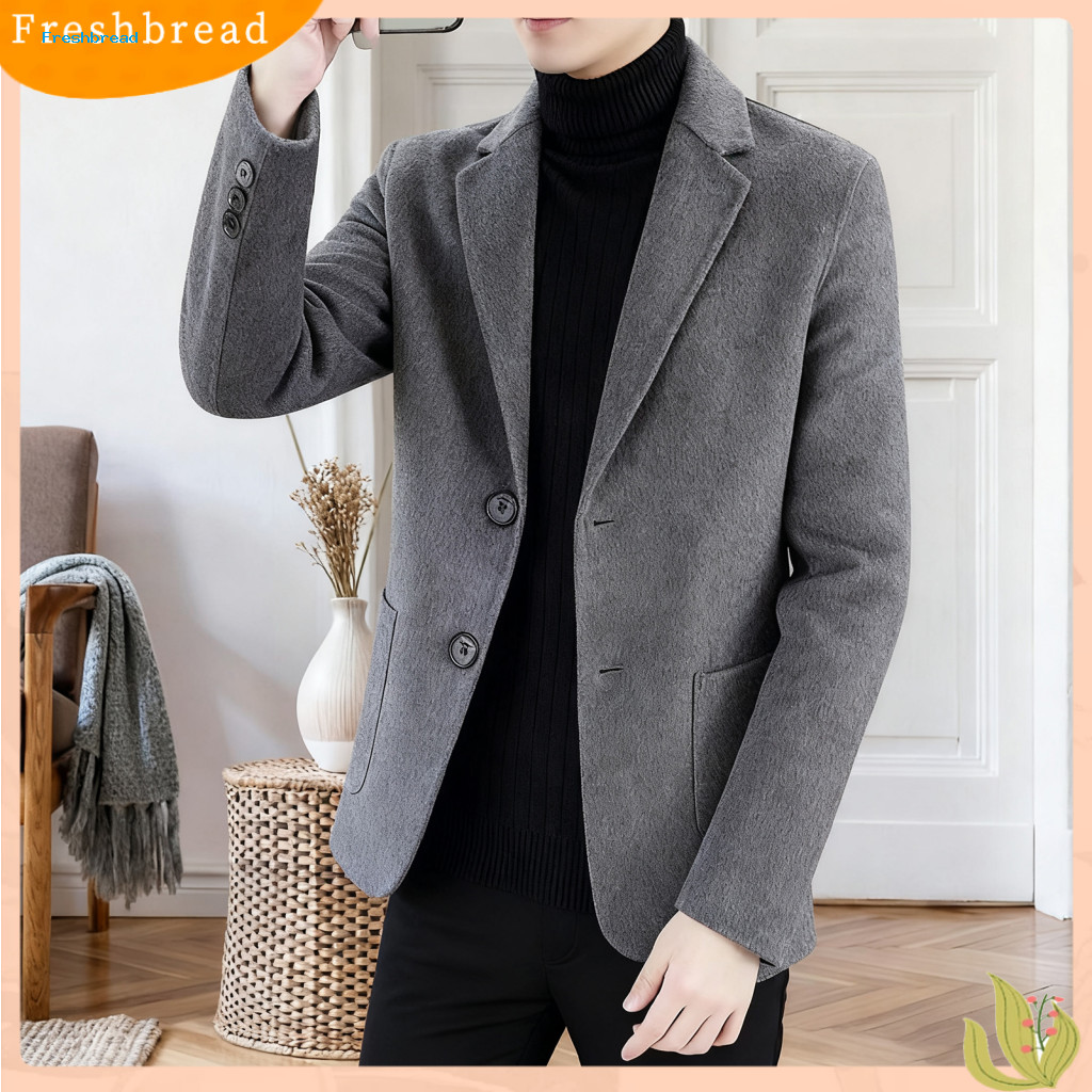 Cozy Loose-fit Coat Breathable Winter Men's Woolen Long Sleeve Lapel Single Breasted Casual Jacket with Pockets Loose Fi