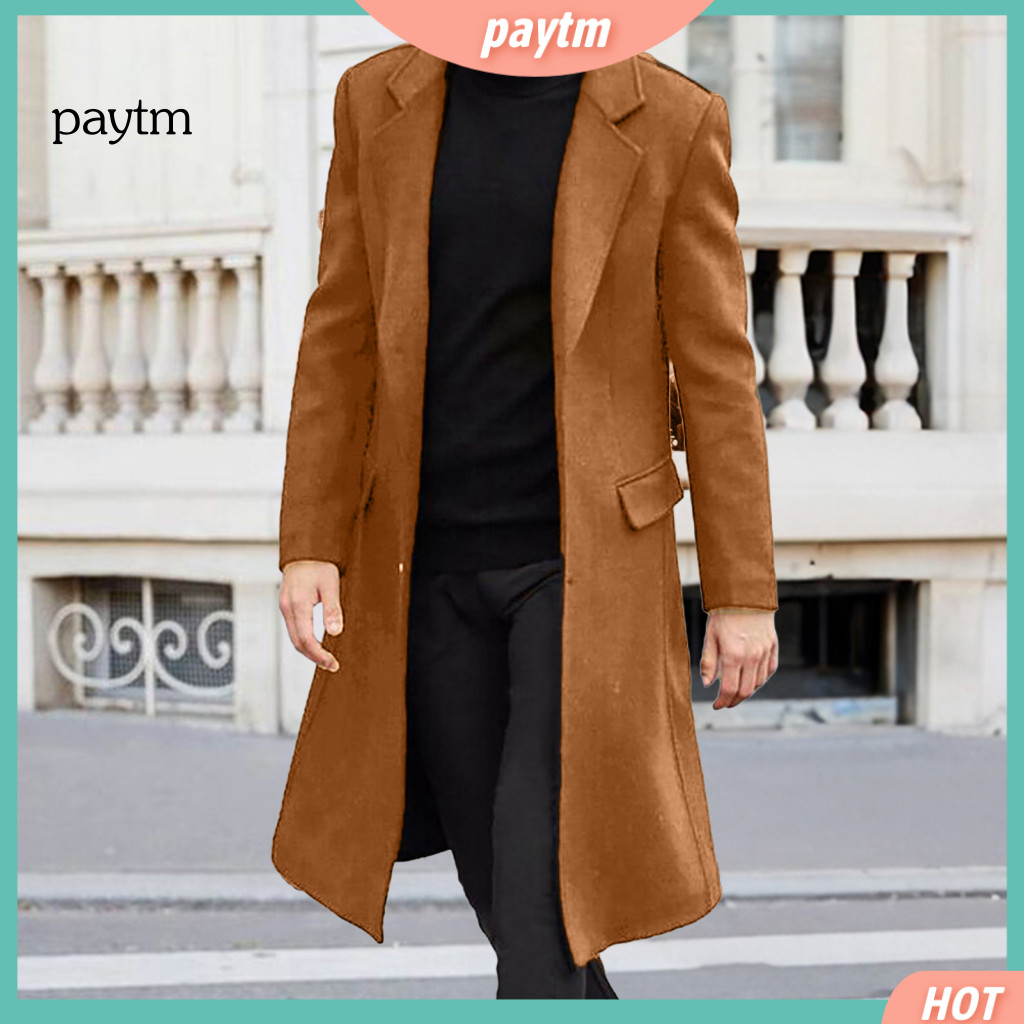 Wrinkle-resistant Overcoat Men Wool Blend Coat Men's Woolen Mid-length Retro Style Windbreaker with Lapel Collar Long Sl