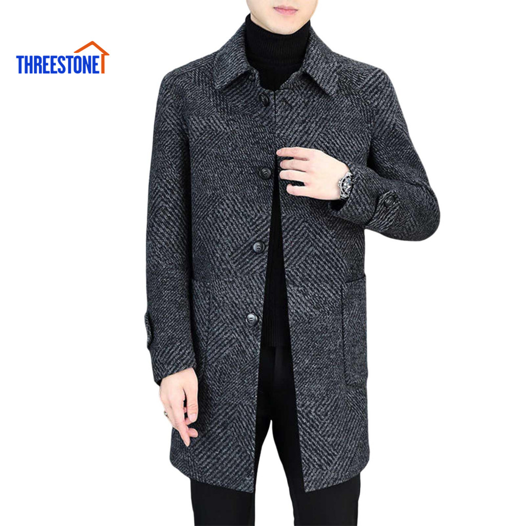 Men Woolen Coat Lapel Long Sleeve Men's Mid-length Overcoat with Single-breasted Pockets – Casual and Daily for Southe