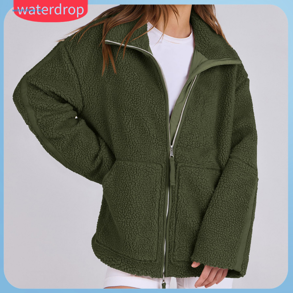 Women’s Winter Woolen Coat with Turn-down Collar Pockets Loose Fit Thermal Zipper Jacket – Warm Long Sleeve Outerwea