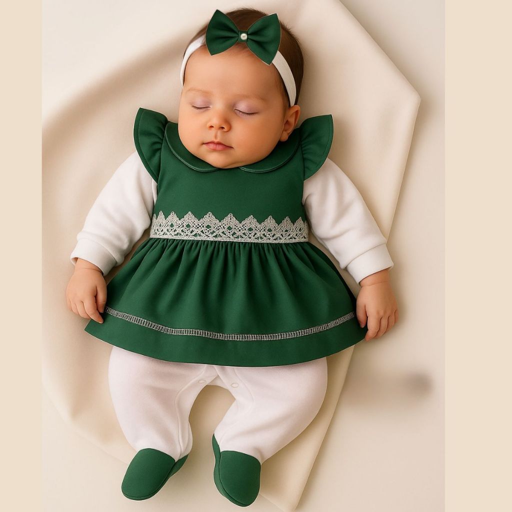 Saída Maternidade Lavínia Verde Menta 5 Peças Luxo | Malha 100% Algodão | Kit Saída Maternidade
