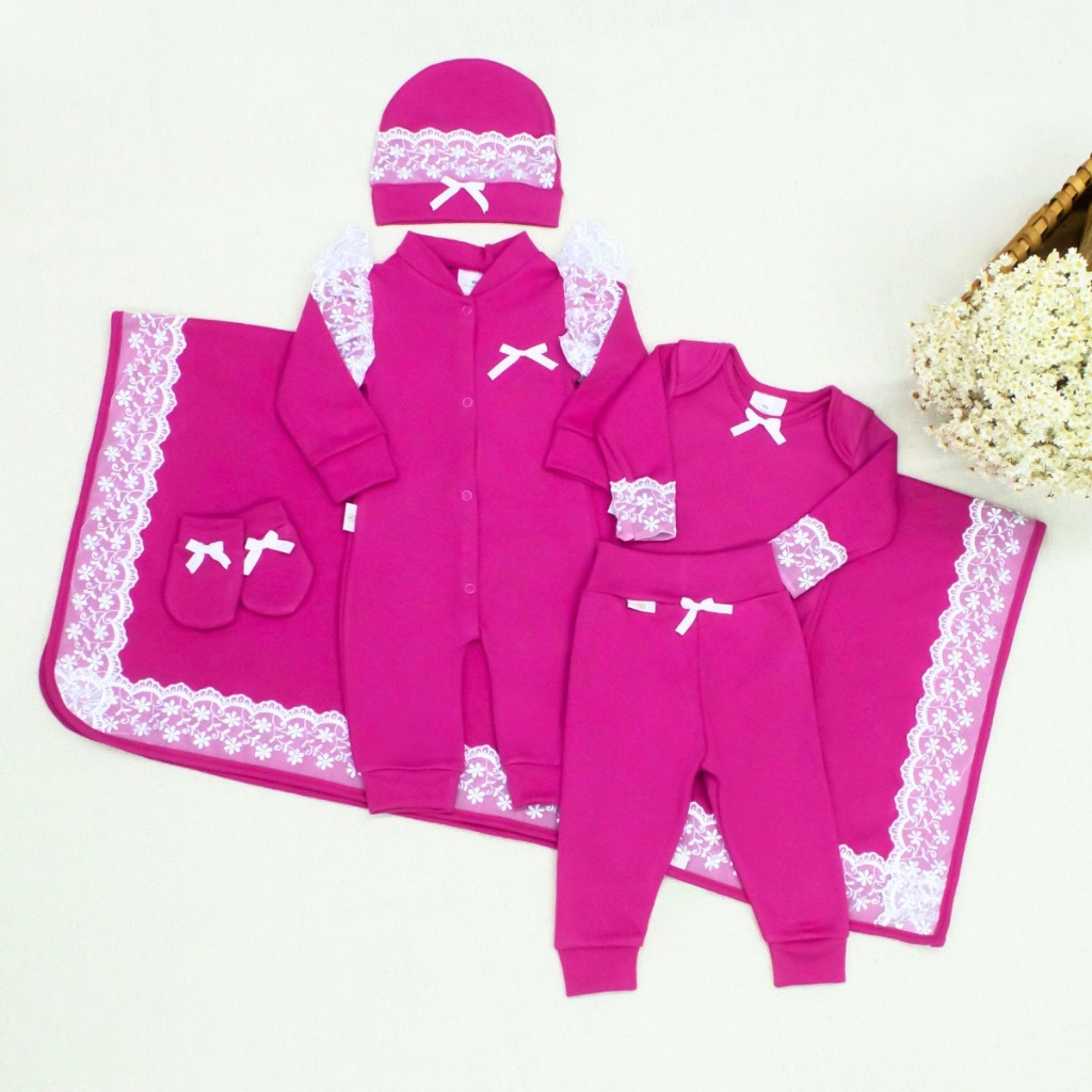 Saída Maternidade Pink Bebê Malha 100% Algodão Menina Completo 6 Peças Luxo
