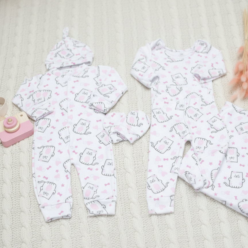 Saída Maternidade Kit Bebê Menina Roupa Completa Malha 100% Algodão Estampada Luxo