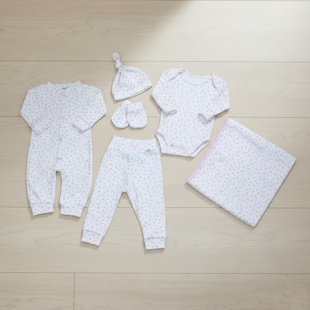 Saída de Maternidade Bebê Menina Estampa Mini Rosas Algodão 100% Malha Premium Enxoval Luxo