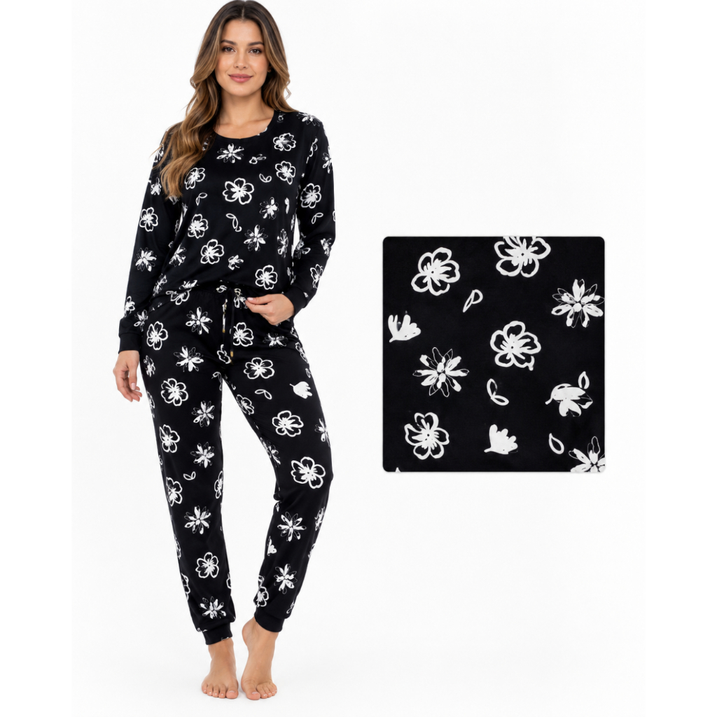 Pijama Feminino Longo Malha Suede Premium Toque Macio Conjunto Inverno Luxo Confortável Adulto