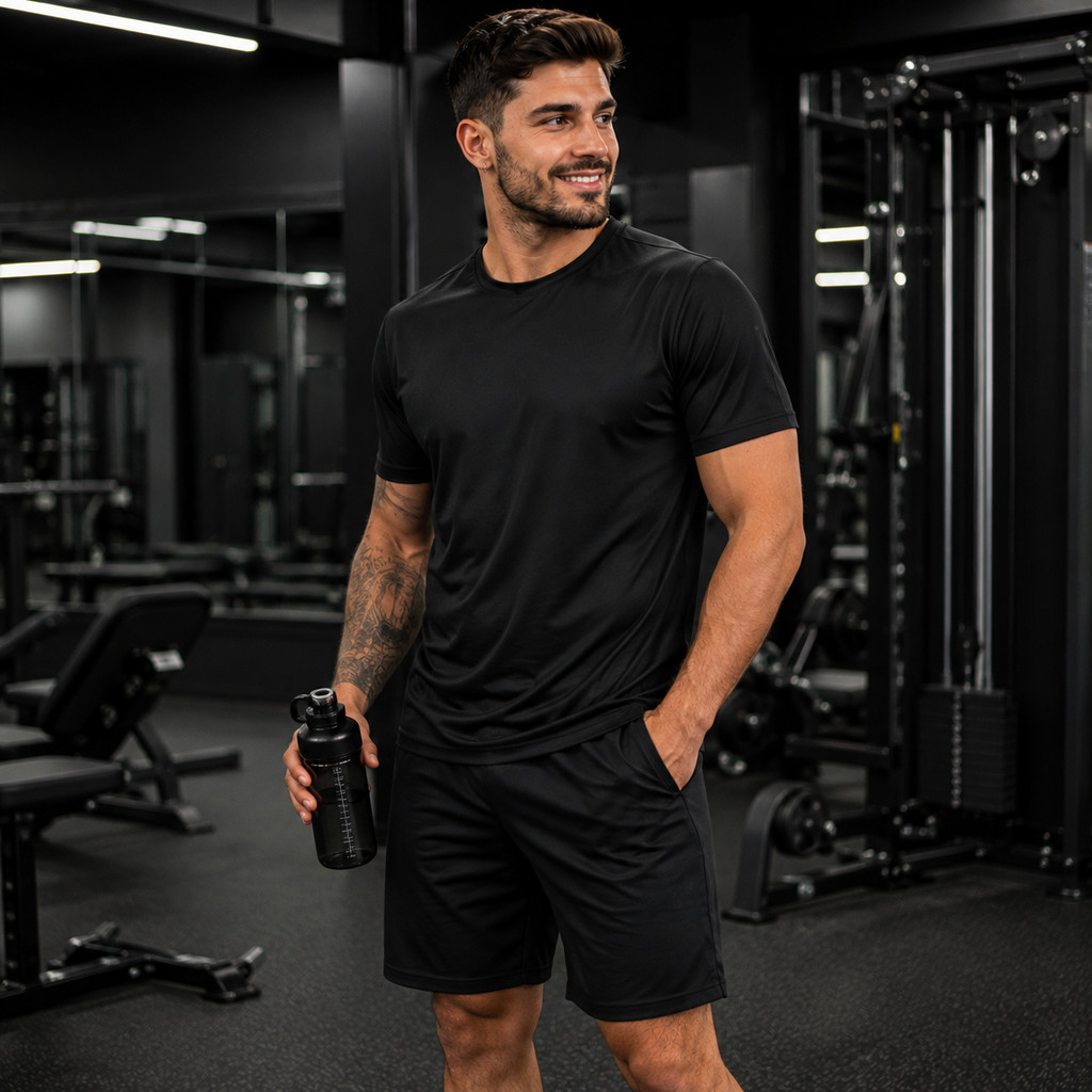 Conjunto Camiseta e Short Masculino Dry Fit Premium Luxo Poliamida Malha Gelada