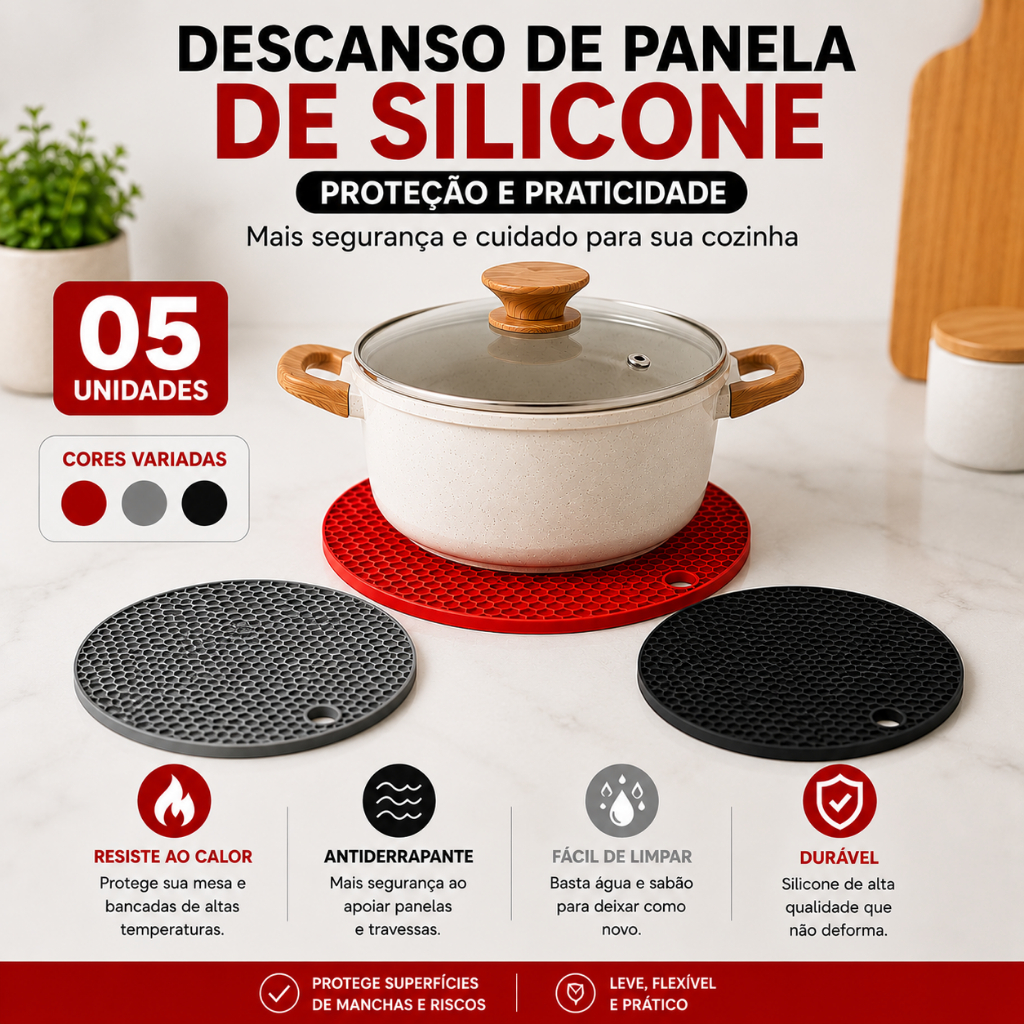 KIT 03 OU 05 Protetores de Panela em Silicone 17cm com Resistência a Altas Temperaturas