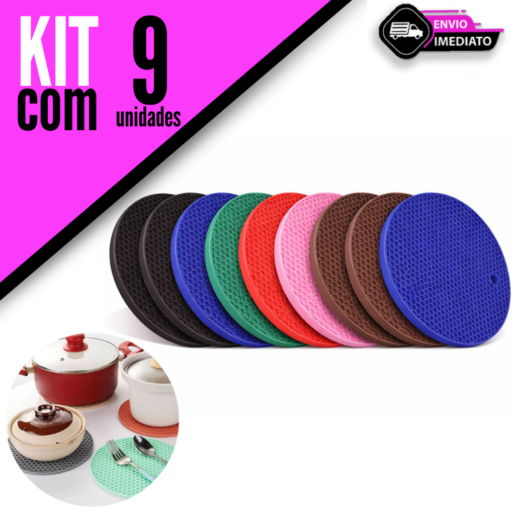 Kit 9/7/6/5 Unidades Descanso Panela Redondo Silicone Proteção Térmica Resistente Para Mesa Bancada
