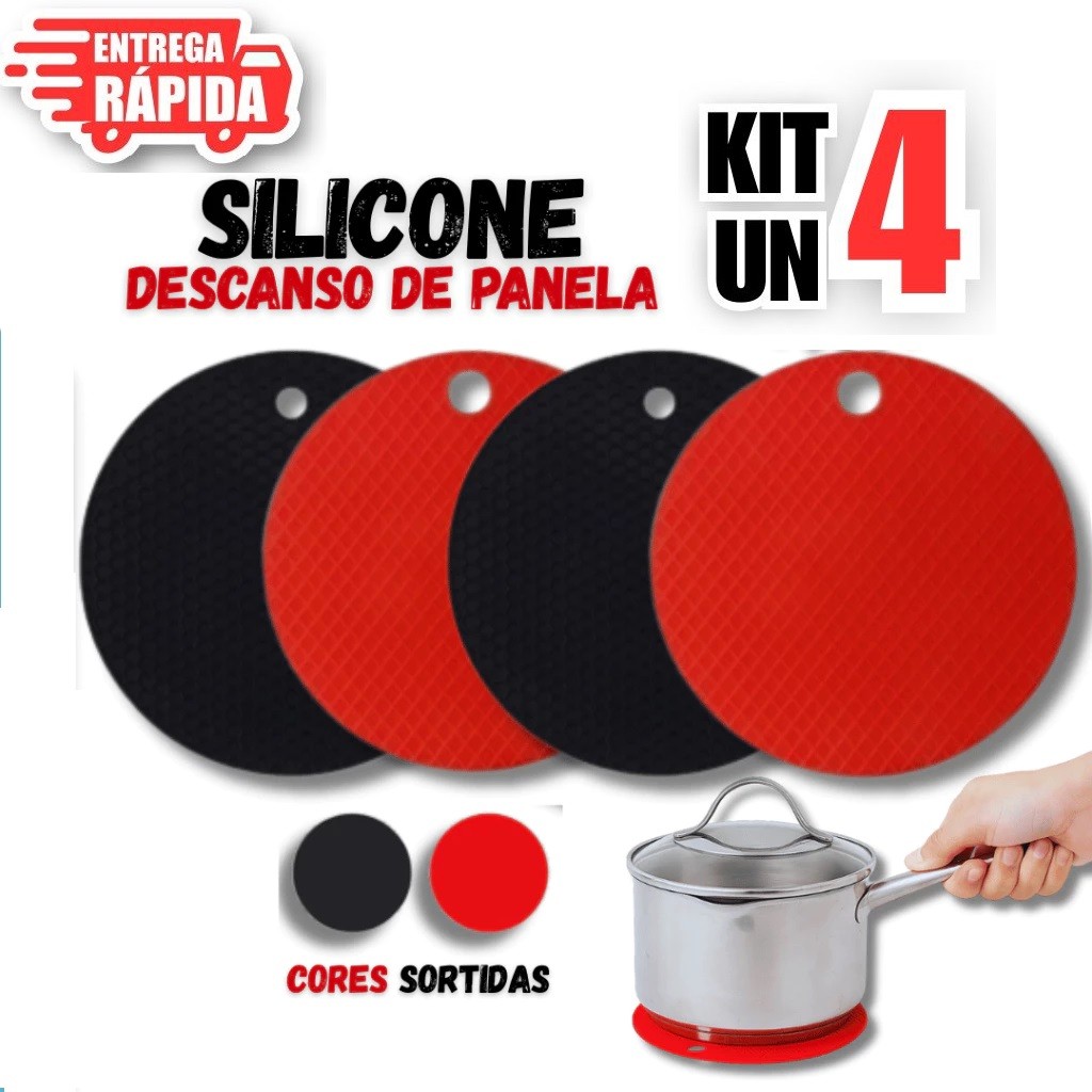 4 Unid Descanso de Panela em Silicone 17cm  Proteção para Mesa Premium Resistência Durabilidade