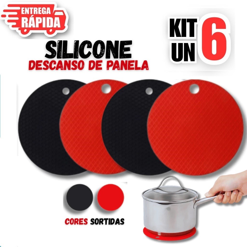 6 Peças Descanso de Panela em Silicone 17cm  Proteção para Mesa Premium Resistência Durabilidade Multiuso Vriáveis