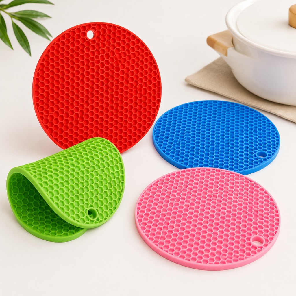 Kit 4/6/8 - Descanso de Panela Silicone 17cm Resistente ao Calor Antiderrapante Multiuso