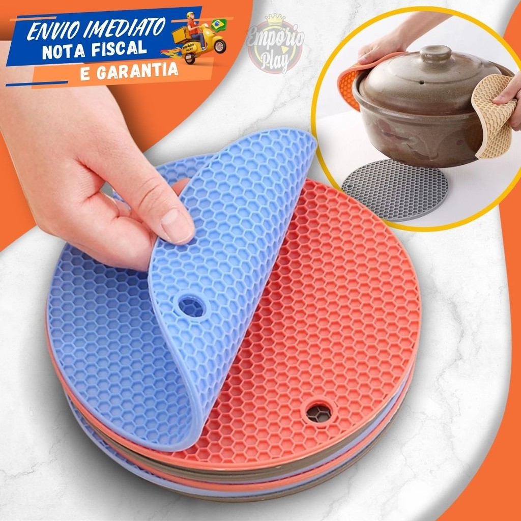 Descanso de Panela em Silicone 18cm Protetor  Almofada Resistente ao Calor